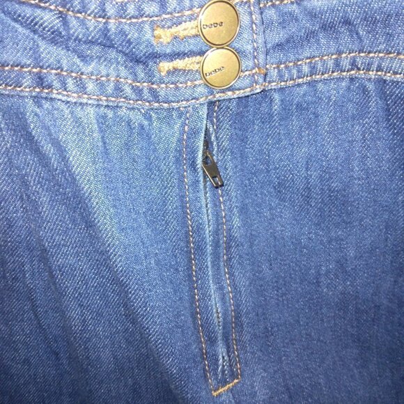 BEBE GIRL'S WIDE LEG DRK BLUE JEAN OVERALLS W/ CRISSCROSS BACK | SIZE M … - Picture 4 of 6